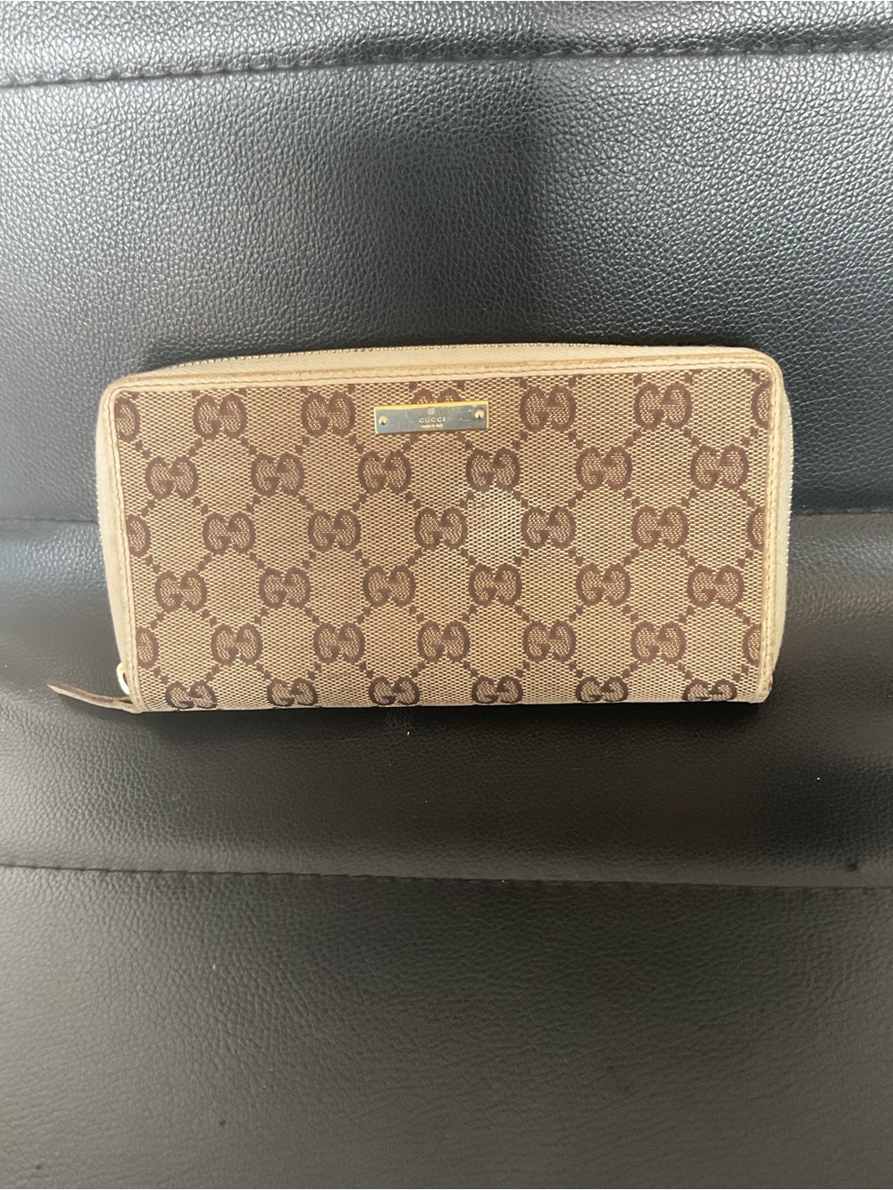 Gucci Brown & Beige GG Canvas Zip-Around Wallet